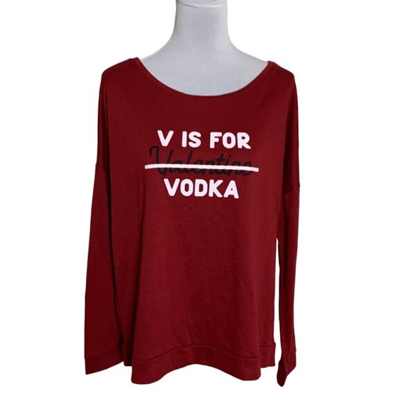V is for Vodka Shirt Sz XXL Single Lady Valentines Day Long Sleeve Maroon Funny - Picture 1 of 12